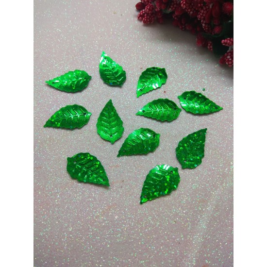 Пайетки "Листик" 25*14 мм, цв. зеленый, цена за 10 гр